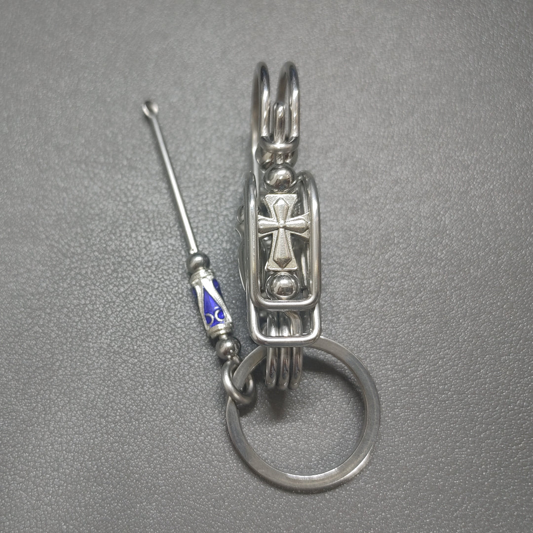 Cross Keychain Hand Forged Religious Key Ring Blacksmith Cross Metal Cross